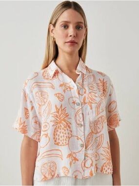 NWOT Rails Payton Orange Painted Fruits Linen Blend Shirt XS